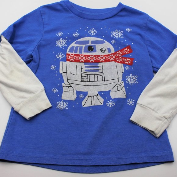Winter/ Holiday Star Wars R2-D2 Long Sleeve Faux Layered Shirt Size 4T -Preloved - Picture 1 of 6